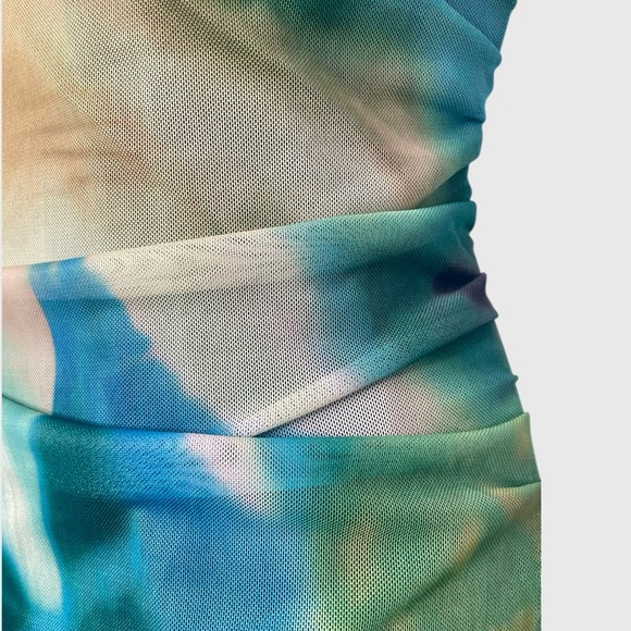 π PrettyGarden Strapless Maxi Bodycon Mesh Dress in Green Multicolor - Sz Large - Picture 7 of 10